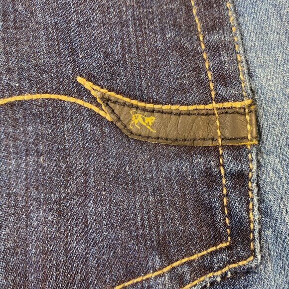 Parasuco Ergonomic Jeans Womens Size 30 Green & Blue Patchwork Studded Flared - Picture 5 of 10